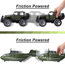 Load image into Gallery viewer, JOYIN Military Vehicle Toy Set of Friction Powered Transport Airplane and Military Truck with Light and Sound Sirens and Soldier Army Men Action Figures for Kids