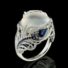 Load image into Gallery viewer, HUAY Unique 925 Sterling Silver Floral Ring Moonstone Treasure Blue Sapphire Diamond Jewelry Luxury Exaggerated Engagement Cocktail Party Wedding Band Rings for Women Size 6-10 (Blue Sapphire,7)