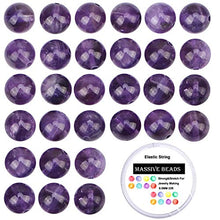 Load image into Gallery viewer, 100Pcs Natural Crystal Beads Stone Gemstone Round Loose Energy Healing Beads with Free Crystal Stretch Cord for Jewelry Making (Amethyst, 8MM)