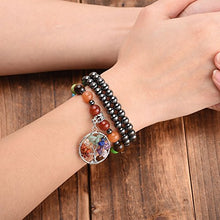Load image into Gallery viewer, Top Plaza 7 Chakra Reiki Healing Crystals Gemstone Black Metal Hematite Magnetic Beads Therapy Necklace Bracelet with Tree of Life Pendant