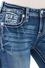 Load image into Gallery viewer, Miss Me Women's Sassy Night Mid-Rise Boot Jeans with Embroidered Dreamy Horse in The Moon (28, Dark Blue)