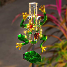 Load image into Gallery viewer, Litake Frog Rain Gauge Outdoor Decorative Metal Solar Rain Gauges Stake for Garden Yard, 6 Inch Capacity Plastic Tube and LED Light