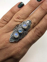 Load image into Gallery viewer, Koral Jewelry Moonstone 3 Stones Ethnic Vintge Gipsy Multi Stone Ring 925 Sterling Silver Vintage Tribal Gipsy Boho Chic (9)