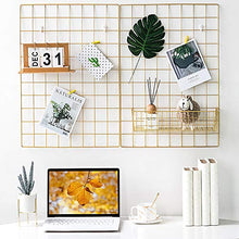 Load image into Gallery viewer, BULYZER Grid Wire Board,for Memo Picture Panel Wall Decoration for Room Office Mat Photo Hanging Art Display Frames Desk Storage Organizer,25.6'' x 17.7‘’(2Pack) (Gold)