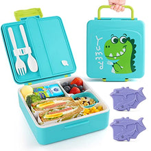Load image into Gallery viewer, Lehoo Castle Bento Lunch Box for Kids with 4 Compartments,1300ml Lunch Containers with Ice Packs Sauce Jar, Spoon&Fork, Durable, Leak Proof, BPA-Free and Food-Safe Materials(Blue)