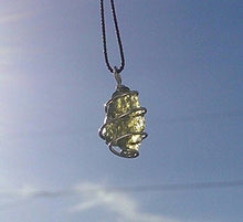 Load image into Gallery viewer, MOLDAVITE NECKLACE Hand Wrapped In 925 Sterling Silver on an 19" inch Natural Silk Chain! Genuine Czech Moldavite, Synergy 12 Crystal, RARE AUTHENTIC Moldavite Pendant Tektite Necklace