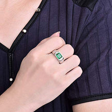 Load image into Gallery viewer, Lanmi 14K White Gold Natural Men's Emerald Ring Sapphire Tanzanite Engagement Wedding Band with Diamonds for Man