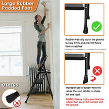 Load image into Gallery viewer, HBTower 3 Step Ladder, Folding Step Stool with Wide Anti-Slip Pedal, 500lbs Sturdy Steel Ladder, Convenient Handgrip, Lightweight, Portable Steel Step Stool, Black
