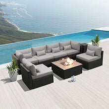 Load image into Gallery viewer, DINELI Patio Furniture Sectional Sofa with Gas Fire Pit Table Outdoor Patio Furniture Sets Propane Fire Pit (Light Gray-Square Table)