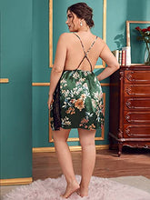 Load image into Gallery viewer, SOLY HUX Women's Plus Size Floral Print Lace Trim Satin Slip Dress Sleepwear Nightgowns Multicoloured 2XL