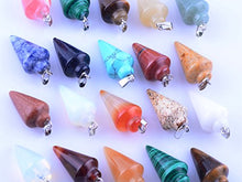 Load image into Gallery viewer, 20pcs Mutilcolor Stone Healing Chakra Pendulum Line Cone Pendants Crystal Quartz Stone Charms Lot for Women Jewelry Making