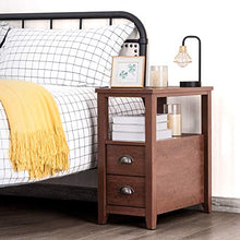 Load image into Gallery viewer, Giantex End Table W/ 2 Drawers and Shelf Space-Saving Rectangular Bedside Table with Metal Handle, Retro Side Table for Living Room Bedroom Home Furniture Side Table (2, Brown)