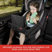 Load image into Gallery viewer, Lusso Gear: Kids Travel Tray with Dry Erase Board, No-Drop Tablet Holder, Lap Desk for Traveling with Cup Holder, Snack and Toy Storage Pockets, Fits Airplane and Booster Seats (Black)