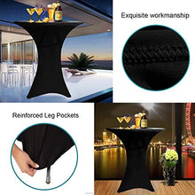 Load image into Gallery viewer, Reliancer 4 Pack 36inch Highboy Cocktail Round Spandex Table Cover Four-Way Tight Fitted Stretch Tablecloth Table Cloth for Outdoor Party DJ Tradeshow Banquet Vendor Wedding(4PC 36''X43'',Black)