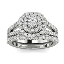 Load image into Gallery viewer, 1 1/10ct Cushion Halo Diamond Engagement Wedding Ring Set 10K White Gold