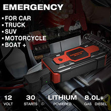Load image into Gallery viewer, NEXPOW Battery Jump Starter 2500A 22000mAh Car Jump Starter (up to 8.0L Gas/8L Diesel Engines) 12V Car Battery Booster Pack with USB Quick Charge 3.0 and 4 LED Modes Red Blue Warning