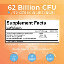 Load image into Gallery viewer, Probiotic Turmeric + Extra GI - Support 62 Billion CFU - by MaryRuth's - Organic Ingredients Turmeric Complex with Probiotics - Turmeric Curcumin Capsules for Digestion - Plant-Based Vegan - 60 ct