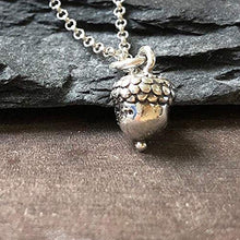 Load image into Gallery viewer, Sterling Silver 3D Petite Acorn Charm Necklace, 16"