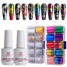 Load image into Gallery viewer, Makartt Nail Art Foil Glue Gel with Starry Sky Star Foil Stickers Set Nail Transfer Tips Manicure Art DIY 15ML, 20PCS (2.5cm100cm) Stickers, Nail Dryer Curing Lamp Required