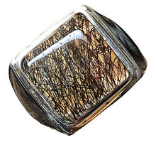 Load image into Gallery viewer, Genuine Black Rutilated 925 Solid Sterling Silver Men's Ring Size 6.75