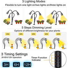 Load image into Gallery viewer, CWH&WEN Plant Grow Light, Grow Lamp Full Spectrum with Auto ON &Off Timer 3/9/12H for Indoor Plants, 3 Heads Grow Bulbs, USB+AC Adapter for Seedlings and Succulents