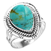 Load image into Gallery viewer, Genuine Turquoise 10x14mm Pear & .925 Silver Plated Handmade Solitaire Ring (Size-6)
