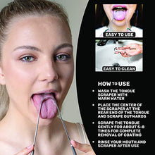 Load image into Gallery viewer, 4 Pack Metal Tongue Scraper, Medical Grade 100% Stainless Steel Tounge Scraper Cleaner for Oral Care, Easy to Use Tongue Cleaner for Hygiene, Bad Breath Treatment for Adults & Kids