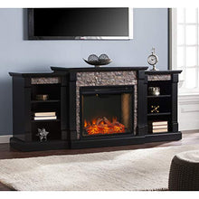 Load image into Gallery viewer, SEI Furniture Gallatin Faux Stone Electric Bookcases Fireplace, Satin Black
