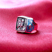 Load image into Gallery viewer, Men's Southwestern Style Turquoise Gemstone Wolf Sterling Silver Ring Size 9