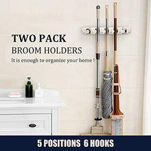 Load image into Gallery viewer, 2 Pack Imillet Mop and Broom Holder, Wall Mounted Organizer-Mop and broom Storage Tool Rack with 5 Ball Slots and 6 Hooks (Gray)
