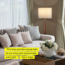 Load image into Gallery viewer, Brightech Lucas - Mid Century Modern Floor Lamp For Bedroom Reading - Brighten Living Room Corners with A Free Standing Light - Tall Office Lighting With Drum Shade & Handsome Wood Finish
