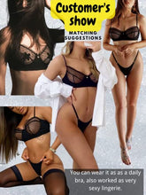 Load image into Gallery viewer, Kaei&Shi Sexy Lingerie for Women,Ruffle 2 Piece Lace Lingerie Set,Underwire Ribbed Bra and Panty Sets Valentine Black Medium