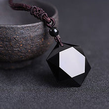 Load image into Gallery viewer, MENGLINA Black Obsidian Hexagram Natural Stone Necklace Translucent Ice Obsidian Wolf Tooth Amulet His and Hers Couples Necklace Lucky Love Pendant Necklace for Men Women