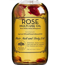 Load image into Gallery viewer, Rose Multi-Use Oil for Face, Body and Hair - Organic Blend of Apricot, Vitamin E and Sweet Almond Oil Moisturizer for Dry Skin, Scalp and Nails - Rose Petals, and Bergamot Essential Oil - 4 Fl Oz