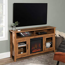 Load image into Gallery viewer, WE Furniture Tall Rustic Wood Fireplace Stand for TV's up to 64" Living Room Storage, Barnwood Brown