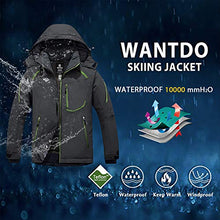 Load image into Gallery viewer, Wantdo Men's Mountain Waterproof Snow Jacket Warm Rain Coat Dark Grey & Grass Green S
