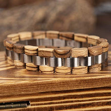 Load image into Gallery viewer, BOBO BIRD Mens Wooden Bracelet Stylish Wood & Stainless Steel Combined Wooden Bangle Jewelry Great Gift for Men (S05-3)