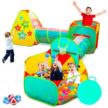 Load image into Gallery viewer, Children’s 5pc Pop Up Play Tent with Ball Pit & Crawl Tunnel – Pretend Playhouse for Kids, Toddlers, Boys, Girls, Indoors & Outdoors – Target Game with 4 Dart Balls – with Carry Case