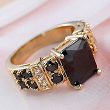 Load image into Gallery viewer, Huangiao 14K Yellow Gold Filled Princess Cut Black Onyx Ring Wedding Jewelry Size 6-10 (8)