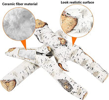 Load image into Gallery viewer, QuliMetal Ceramic White Birch Wood Log, Large Gas Fireplace Logs Set for Indoor Inserts/Outdoor Firebowl, Fire Pits, Vented, Propane, Gel, Ethanol, Electric, Realistic Fireplace Decoration, 6 Pcs