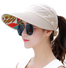 Load image into Gallery viewer, HINDAWI Sun Hats for Women Sun Hat Wide Brim UV Protection Summer Beach Foldable Visor Beige