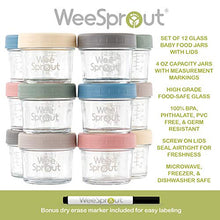 Load image into Gallery viewer, WeeSprout Glass Baby Food Storage Jars - 12 Set, 4 oz Baby Food Jars with Lids, Freezer Storage, Reusable Small Glass Baby Food Containers, Microwave & Dishwasher Friendly, for Infants & Babies