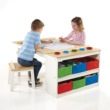 Load image into Gallery viewer, Guidecraft Arts and Crafts Center: Kids Activity Table and Drawing Desk with Stools, Storage Bins, Paper Roller and Paint Cups - Children's Wooden Learning Furniture