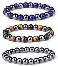 Load image into Gallery viewer, LOYALLOOK 3Pcs Men Women Reiki Healing Bracelet Energy Natural Tiger Eye Stone Magnetic Hematite Therapy Beads Bracelet Elastic Rope