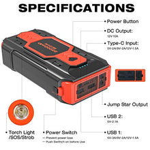 Load image into Gallery viewer, NEXPOW Battery Jump Starter 2500A 22000mAh Car Jump Starter (up to 8.0L Gas/8L Diesel Engines) 12V Car Battery Booster Pack with USB Quick Charge 3.0 and 4 LED Modes Red Blue Warning