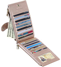 Load image into Gallery viewer, Travelambo Womens Wallet RFID Blocking Bifold Multi Card Case Wallet with Zipper Pocket Crosshatch (Rose gold)