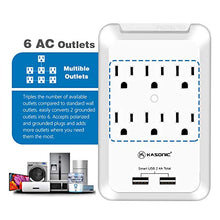 Load image into Gallery viewer, Kasonic Outlet Extender, 6-Outlet Wall Mount Surge Protector, 900 Joules Plug Power Strip with 2 USB 2.4A, Protection Indicator LED Light, Space Saving Design, ETL Certified(2 Pack)