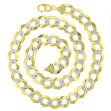 Load image into Gallery viewer, 14K Two Tone Solid Gold 13.50mm Cuban White Pave Diamond Cut Chain | 28" Necklaces | Italian Gold Cuban Necklaces for Men and Women