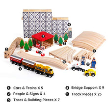 Load image into Gallery viewer, SainSmart Jr. Wooden Train Set Toy with Rail High Level Part, 50 PCS Flyover Overpass Wooden Train Playset with 5 Magnetic Train Cars for Toddlers