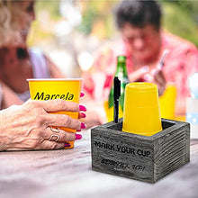 Load image into Gallery viewer, Solo Cup Holder with Marker Slot, Chalkboard for Customized Event Label with 2 Liquid Chalk and 1 Cup Marker Pen, Mark Your Cup and Drink up Cup Holder, Party Wedding Rustic Decor, Wooden, Grey